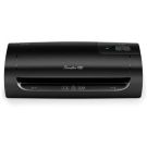 A black GBC Swingline Fusion 1000L 9" Laminator, featuring a sleek design with a paper entry slot and control buttons on the top.