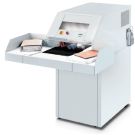 An MBM Destroyit 4108 Level P-2 High Capacity Strip-Cut Paper Shredder designed for efficient shredding of large volumes of paper, featuring a wide feed table and high-performance capabilities.