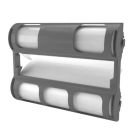 A gray Xyron 1255 Laminator Cartridges holder with two empty cartridge slots and a roll of laminating film partially visible.
