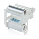 The Xyron Create-A-Sticker 250 Permanent Refill Cartridge, featuring a clear and white plastic housing with adhesive and liner rolls visible.