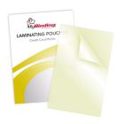 Credit Card Sticky Back Laminating Pouches with a glossy finish, ideal for protecting and adhering cards securely.