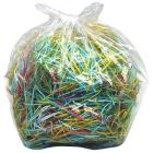 A clear plastic bag containing multicolored shredded paper, compatible with Dahle Shredder Bags for 402xx, 412xx, 502xx shredders.