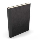 A black suede hardcover book standing upright with a plain textured surface, titled "Fastback Easyback 8.5" x 11" Black Suede Hardcovers".