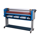 A GFP 355TH 55" Top Heat Laminator, featuring a blue and white body with multiple rollers for laminating materials.