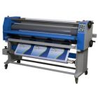 The GFP 865DH-3R 65" Dual Heat Wide Format Roll Laminator in use, displaying laminated prints.