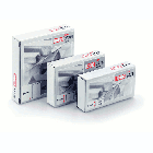 Three boxes of Novus Super Premium Office Staples in varying sizes, neatly stacked to display the product branding and staple dimensions.