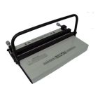 The Tamerica DuraWire 450 Manual Twin Loop Wire Closer, a durable manual binding machine, featuring a sleek gray base with a black handlebar, designed for efficiently closing twin loop wires on documents.