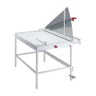 MBM Triumph 1110 43.25" Free-Standing Paper Cutter with a sturdy metal frame and angled safety shield for precision cutting.