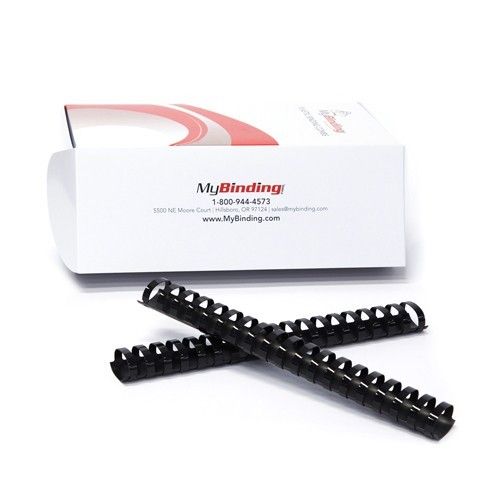 Box of 1 1/4" Plastic Binding Combs with two black combs displayed in front.