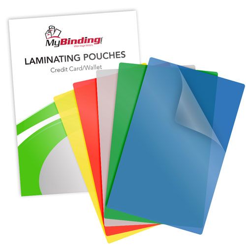 Assorted 10mil Colored Credit Card Laminating Pouches in vibrant colors, ideal for protecting and enhancing wallet-sized documents.