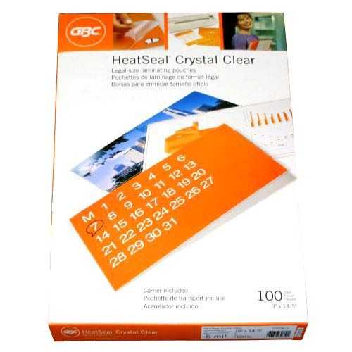 10mil GBC HeatSeal Crystal Clear Legal Size Pouches - 50pk Image 1