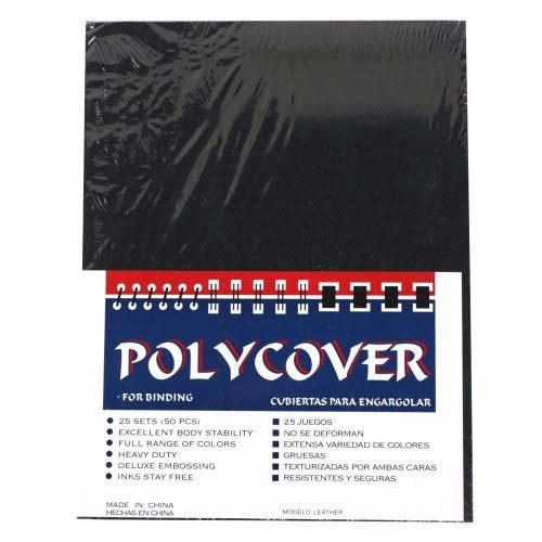 16mil Black Leather Grain Poly Covers for binding, featuring a durable and textured surface.