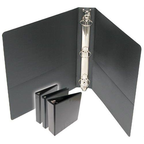2" Standard Black Round Ring Clear View Binders, one open to show the round ring mechanism.