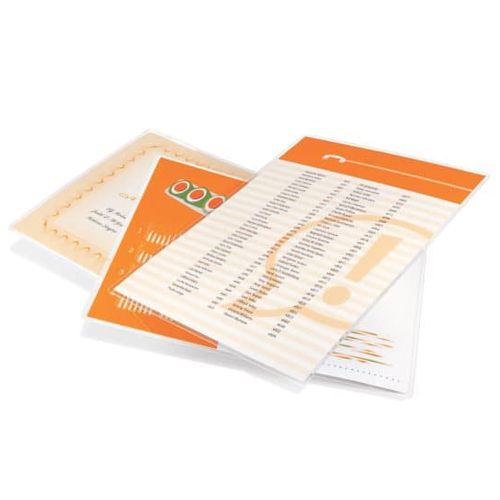 Shows a pack of GBC Swingline 5mil UltraClear Letter Size Speed Thermal Pouches, featuring a sleek, clear design for protecting and laminating documents.