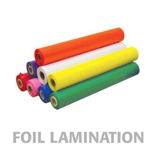 Colorful rolls of 8" x 100' Pigment Laminating Foil in various shades, ideal for decorative and protective applications.