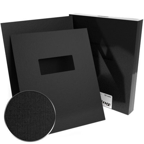 Black 9" x 11" Linen Binding Covers with a smooth textured finish and a front window cutout.