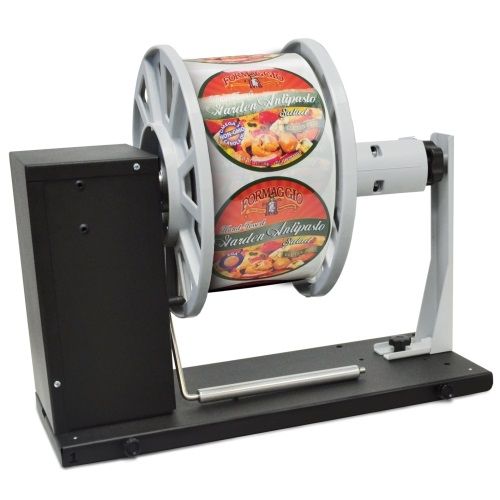 Rewinder for Afinia L501/L502/L701 digital color label printers featuring a sturdy black base with a large spool designed for efficiently winding printed labels into rolls.