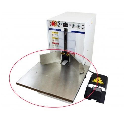 An Akiles Diamond 6 or 7 Large Work Desk, highlighting a spacious metal platform designed for efficient handling of materials during cutting or rounding processes.