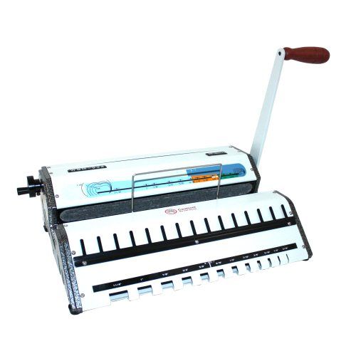 An Akiles WBM532 Modular Wire Closer machine with a white and black design, featuring a manual lever on the side for wire binding operations.