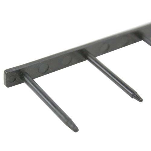 A close-up view of Black 1" x 14" Velobind Compatible Hot Knife Binding Strips, featuring rigid plastic prongs designed for secure and tamper-resistant document binding using a hot knife binding system.