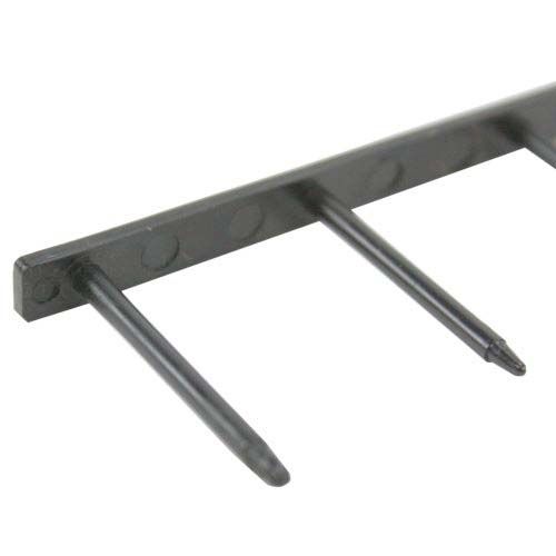 A Black 1" x 8.5" Velobind Compatible Hot Knife Binding Strip featuring a sturdy plastic spine with evenly spaced, pointed binding prongs designed for secure, tamper-resistant document binding using a hot knife binding system.