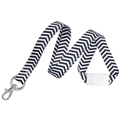 Black and White ZigZag Pattern Fashion Lanyard with Trigger Hook and Split Ring - 100pk Image 1