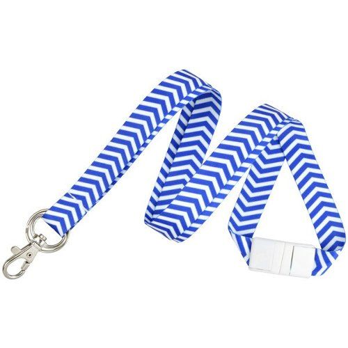 Blue and White ZigZag Pattern Fashion Lanyard with Trigger Hook and Split Ring - 10pk Image 1
