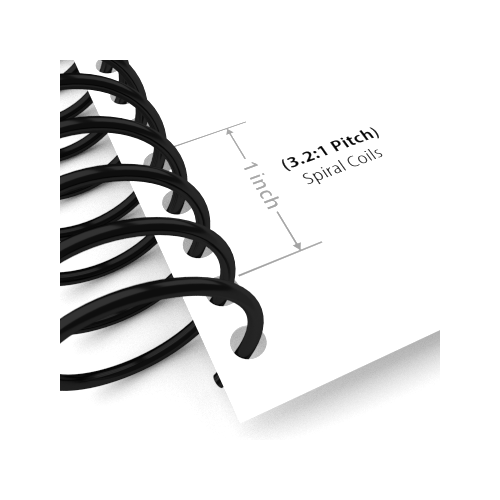 Close-up view of a 3.2:1 Pitch Spiral Binding Coil on a bound document, highlighting the precise spacing of coil loops.