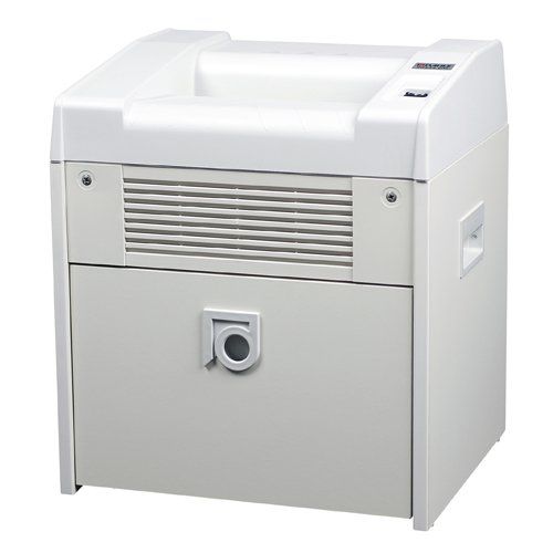 A white Dahle 20434DS Level 7 CrossCut High Security Deployment Paper Shredder with FREE Oil, featuring a compact design and secure shredding capabilities.