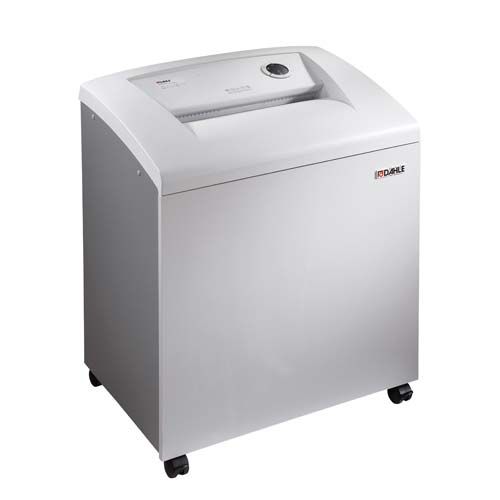 A Dahle 40534 High Security Level P-7 Micro Cut Paper Shredder, featuring a sleek white design on caster wheels for efficient document destruction.