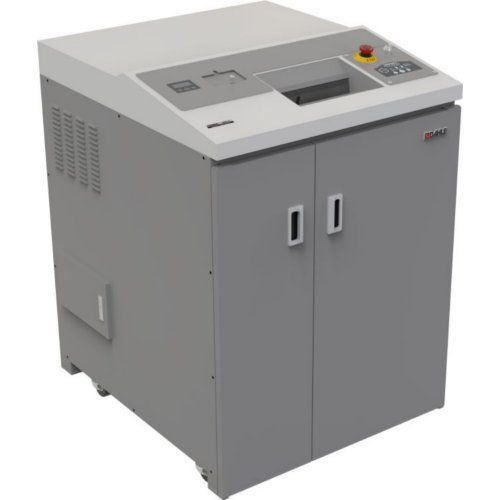 Front view of the Dahle PowerTEC 828 HD Hard Drive/Paper Shredder, a high-capacity industrial shredder designed for secure data destruction.