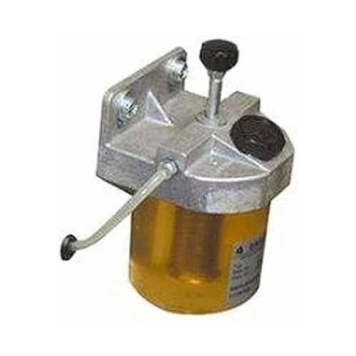 DestroyIt Automatic Oiler For 2602 Through 4004 Shredders, featuring a mounted design with a transparent oil reservoir and manual push-button for efficient lubrication.