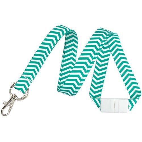 A vibrant emerald and white zigzag pattern fashion lanyard featuring a sturdy trigger hook and split ring, designed with a smooth fabric finish.