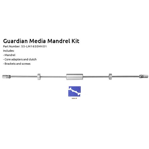 An Extra Media Mandrel Kit for Guardian 65 Laminators, showing the mandrel, core adapters, clutch, and mounting brackets with screws.