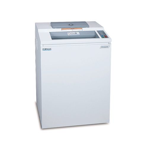 Formax OnSite FD 8502AF AutoFeed Office Shredder with a sleek white design and user-friendly control panel, ideal for efficient document shredding in offices.