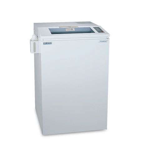 A front-facing view of the Formax OnSite FD 8652cc AutoOiler Office Shredder, a high-capacity industrial paper shredder designed for efficient office use.