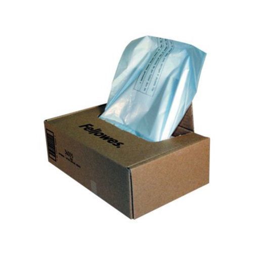 Fellowes Powershred C-380 and C-380C Shredder Bags in a dispenser box, designed for convenient storage and easy access.