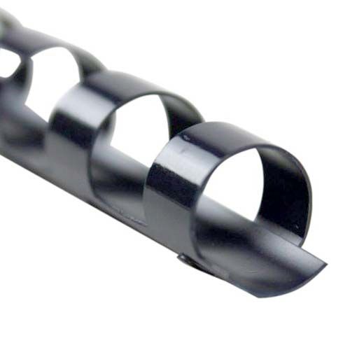 Close-up of a Fellowes Premium 3/8" Navy Blue Plastic Binding Comb, showing its curved loops and sturdy design for holding bound documents.