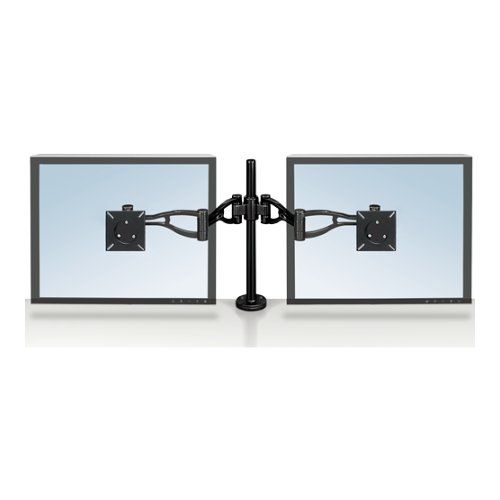 The Fellowes Professional Series Depth Adjustable Dual Monitor Arm provides seamless positioning for two monitors, enhancing productivity and reducing strain.