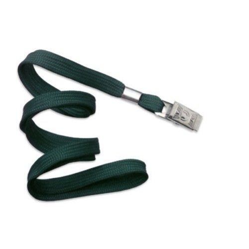 Forest Green Flat Braid Lanyard with Bulldog Clip Image 1