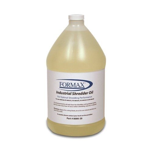 A 1-gallon bottle of Formax 1-Gallon Shredder Oil, designed for optimal performance in industrial shredders.