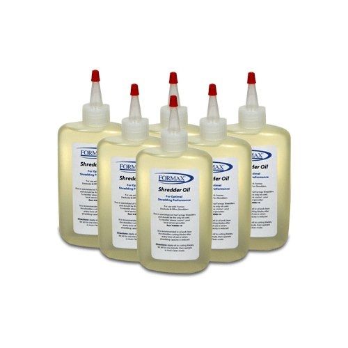 Six bottles of Formax 8oz. Shredder Oil arranged in a cluster with red-tipped nozzles.