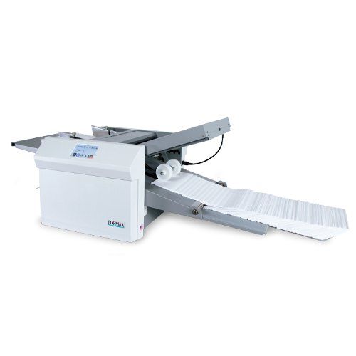 The Formax FD 386 Automatic Paper Folder, shown folding a stack of paper with precision.