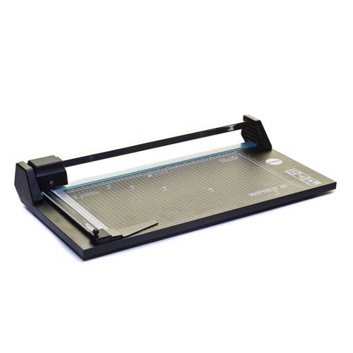 A RotaTrim 13.75" MonoRail Rotary Cutter featuring a precision cutting guide and durable base.