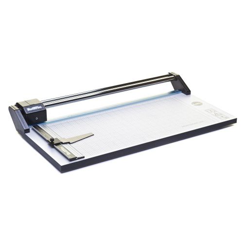 A RotaTrim 20" Professional Rotary Cutter with a durable cutting bar and a precise measurement grid for accurate trimming.