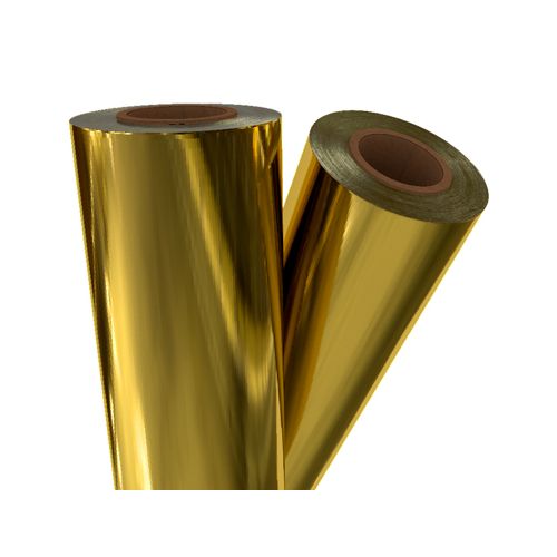 Two rolls of Gold Metallic Laminating / Toner Fusing Foil with a shiny, reflective finish, ideal for professional printing and decorative applications.
