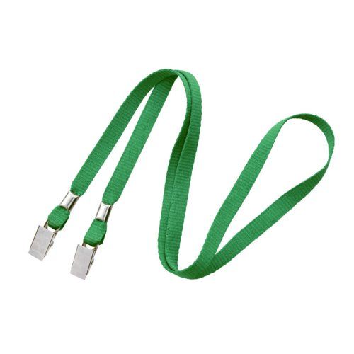 Green 3/8" Flat Open Ended Lanyard with Two Bulldog Clips - 100pk Image 1