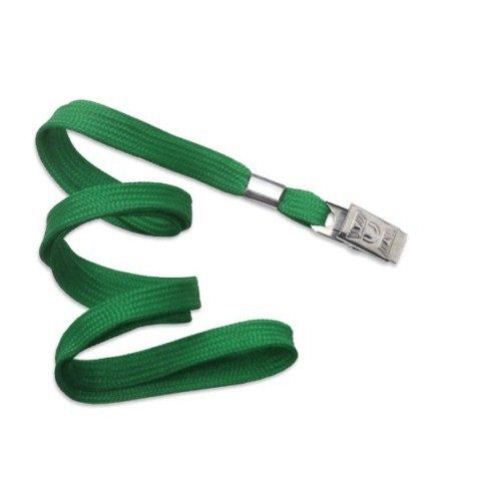 Green Flat Braid Lanyard with Bulldog Clip Image 1
