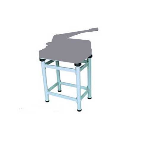 A Guillomax Paper Cutter Stand featuring a sturdy metal frame with a minimalistic design and a flat surface for securely mounting a paper cutter.