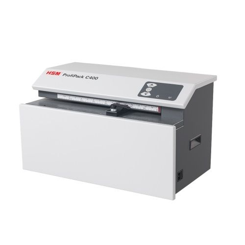 Compact and efficient, the HSM ProfiPack C400 Tabletop Cardboard Shredder is perfect for transforming cardboard into eco-friendly packaging material.